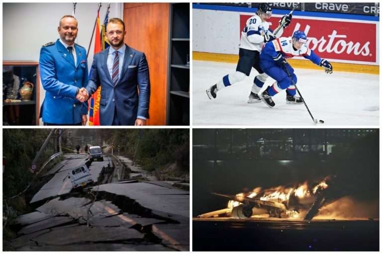 Top foto dňa (2. január 2024): Nový prezident hasičov, koniec Slovákov na MS, zemetrasenie v Japonsku a horiace lietadlo