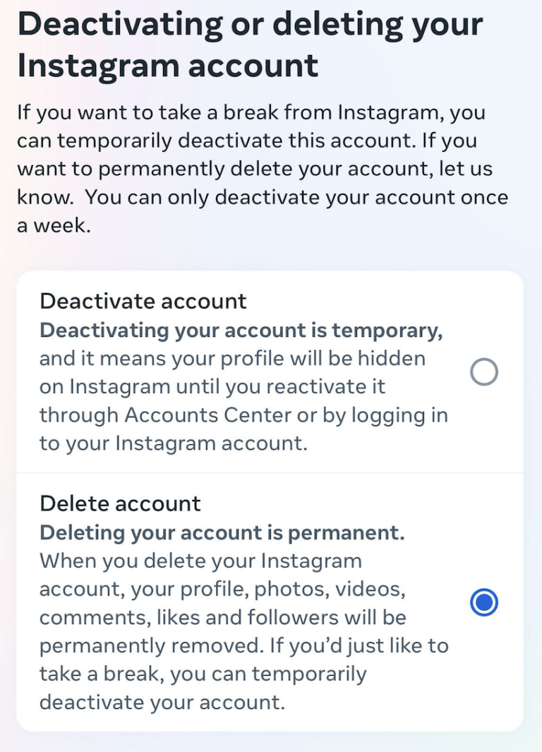 Ako odstrániť účet na Instagrame