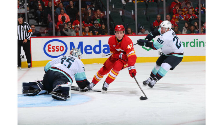 Honzek sa pohral s obrancom aj brankárom a skóroval. Prekrásny gól, nadchol sa tréner Calgary s tým, že mladík bojuje o NHL (video)